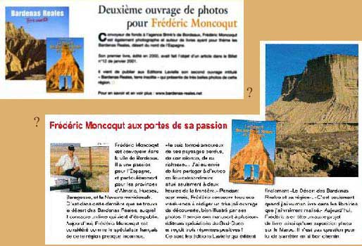 Articles de presse sur le dsert des Bardenas et sur Frdric Moncoqut.