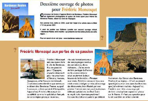 Articles de presse sur le désert des Bardenas et sur Frédéric Moncoqut.