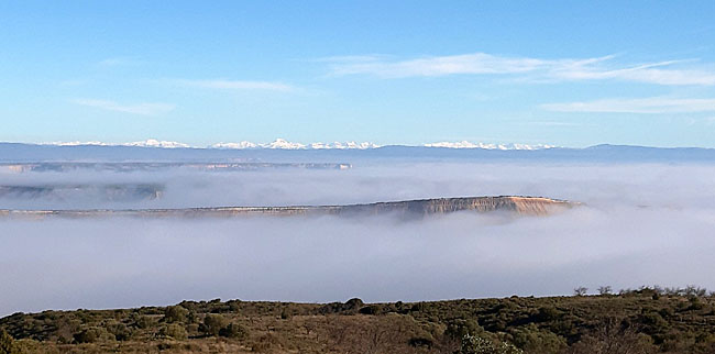 Vaste tendue de brouillard sur le dsert des Bardenas.