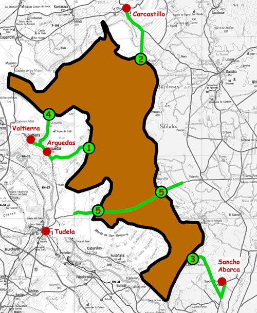 Carte des points d'entre du Parc Naturel.